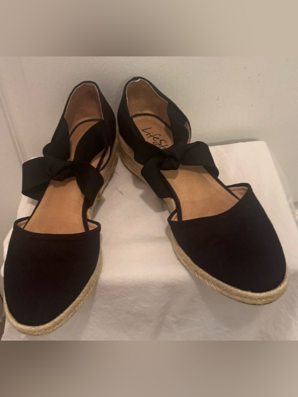 Life Stride Black Espadrille Wedges with Ankle Tie-9W